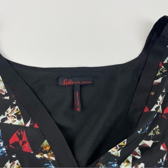 Sofia Button Up Blouse Womens XL Black Geometric - Picture 2 of 9